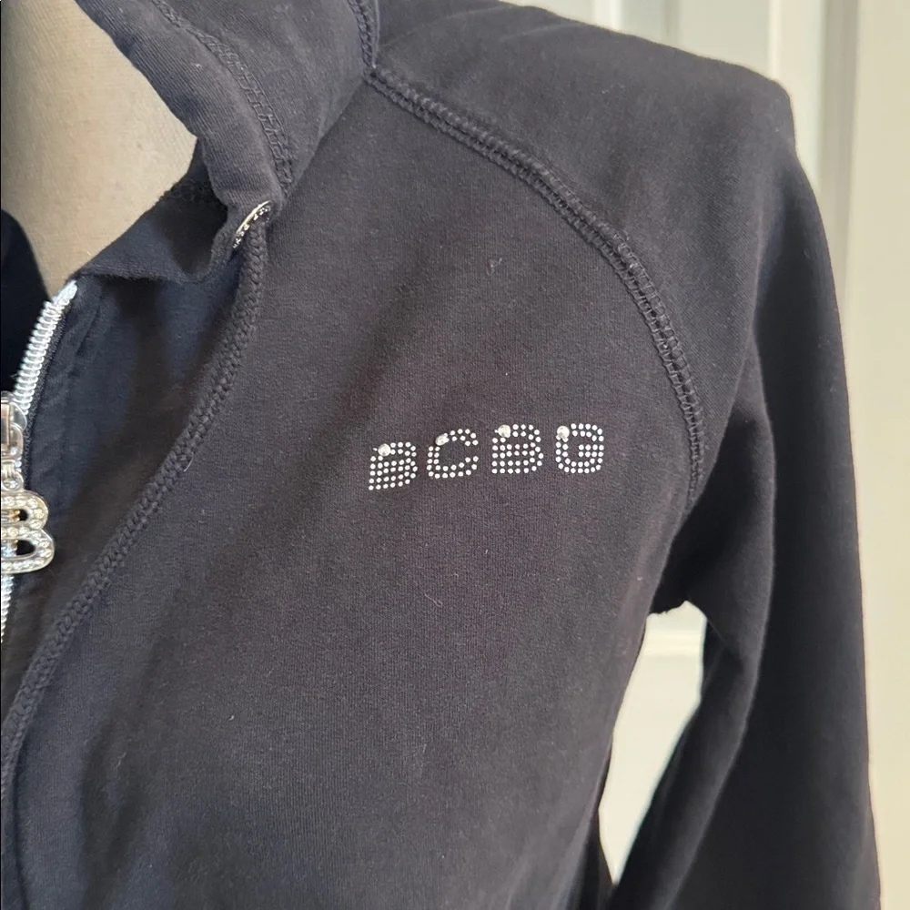 BCBG MaxAzria Vintage Black Hooded Jacket with Rhinestone & Studded Accents - Picture 5 of 12